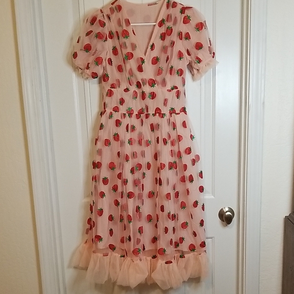 Retro Stage Dresses & Skirts - Charming Tulle Dress W/Glitter Strawberries By Retro Stage Size Large (8) NWT